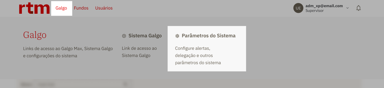 Menu Galgo - Parâmetros do Sistema
