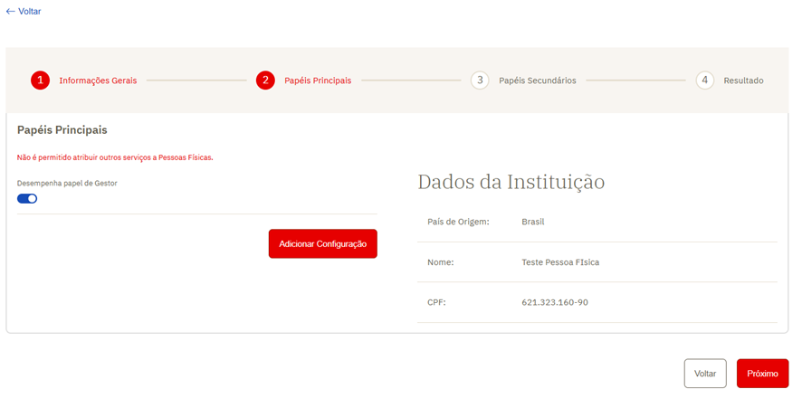 Papéis Principais - Pessoa Física