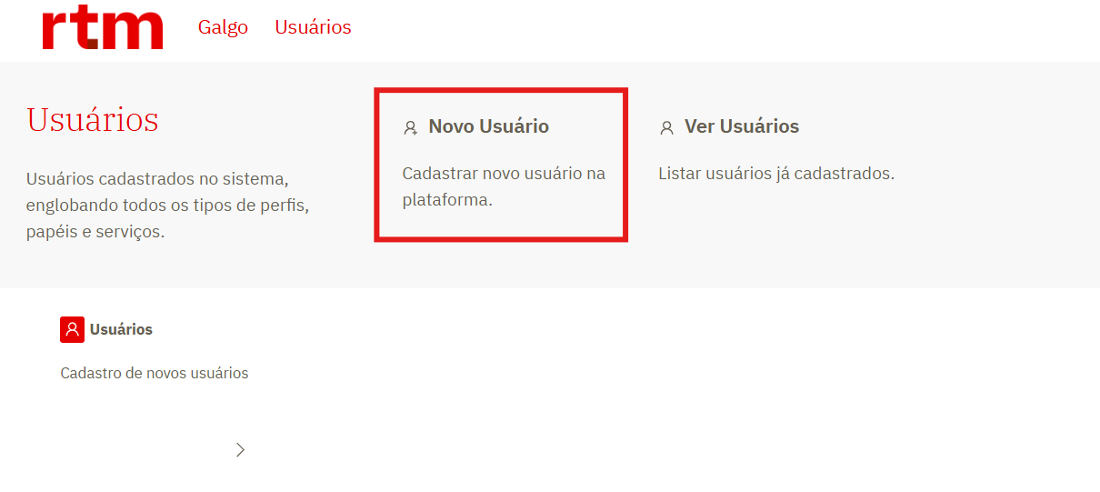 Menu Usuários - Novo Usuário