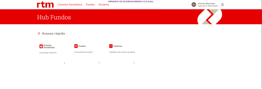 Tela inicial do Hub Fundos